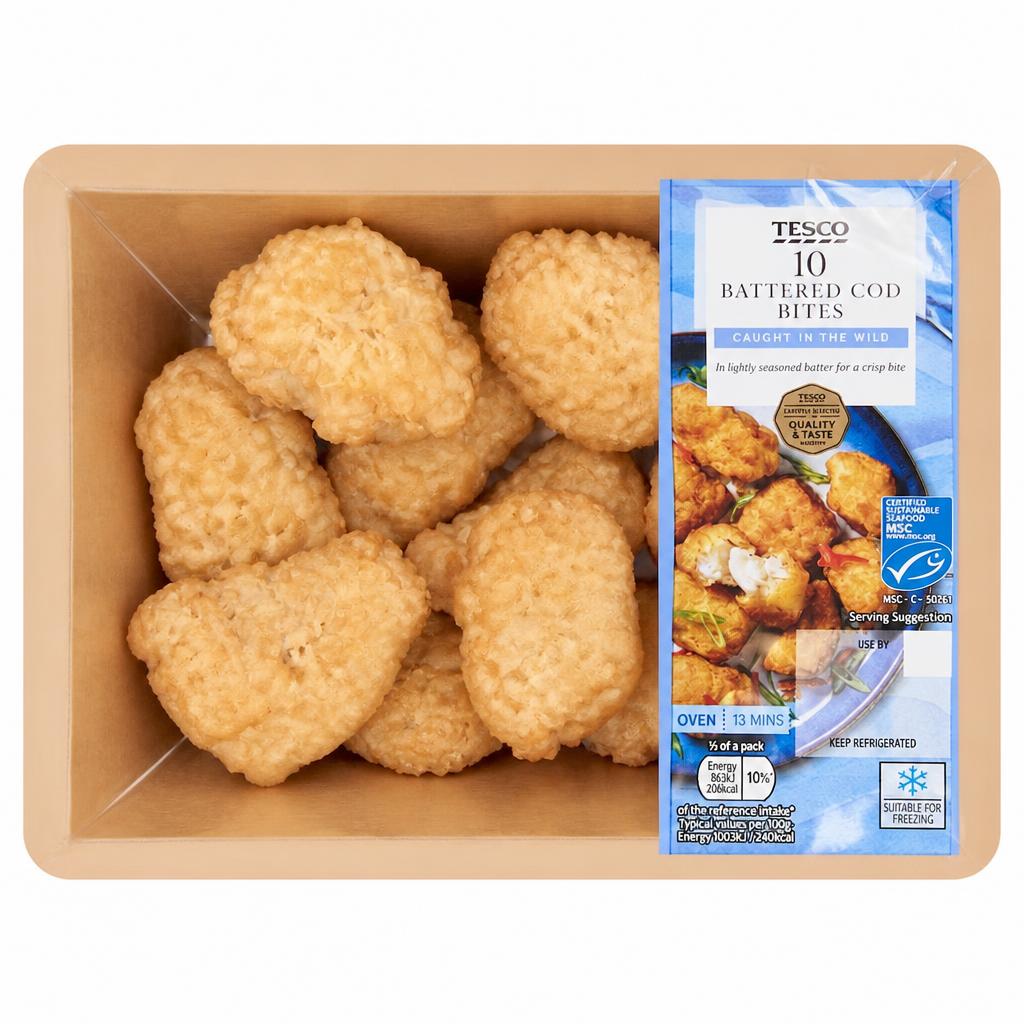 Tesco Battered Cod Fillet Bites 200G