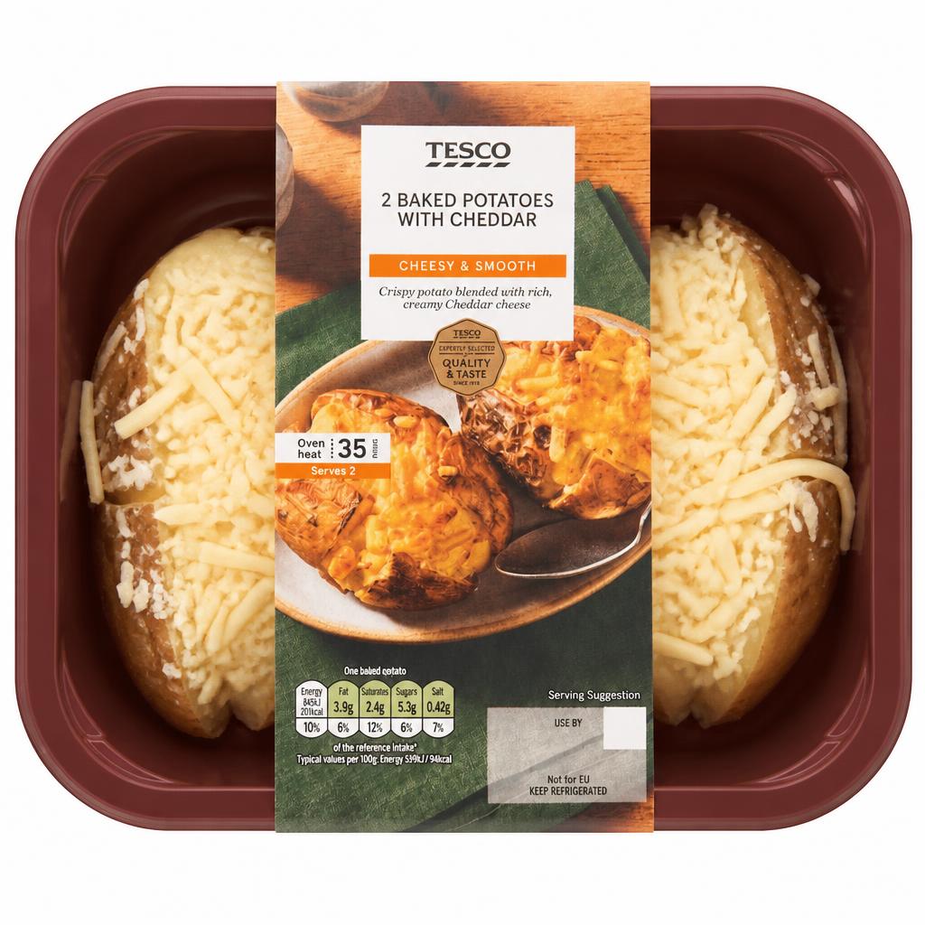 Tesco 2 Baked Potatoes With Cheddar 450G