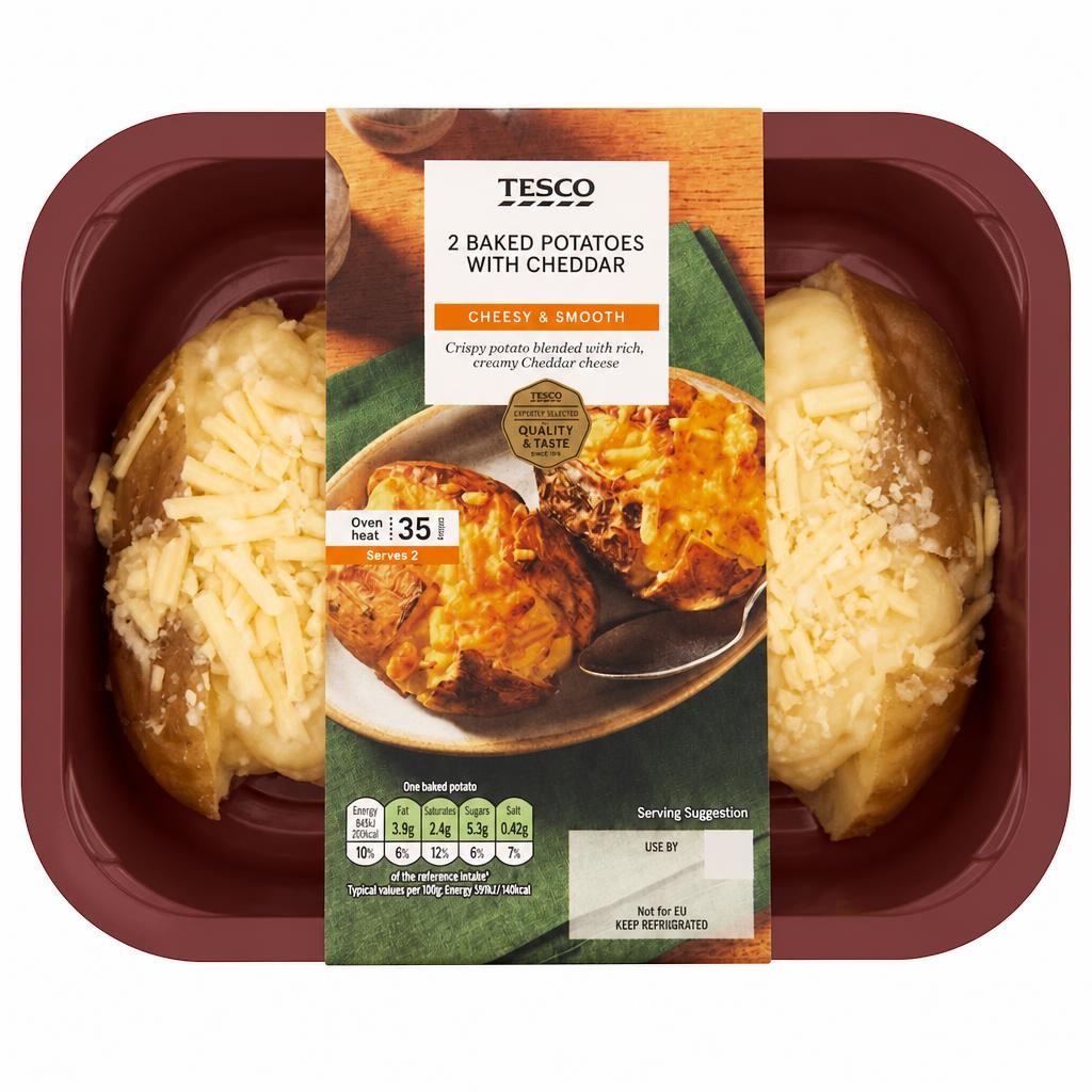 Tesco 2 Baked Potatoes With Cheddar 450G