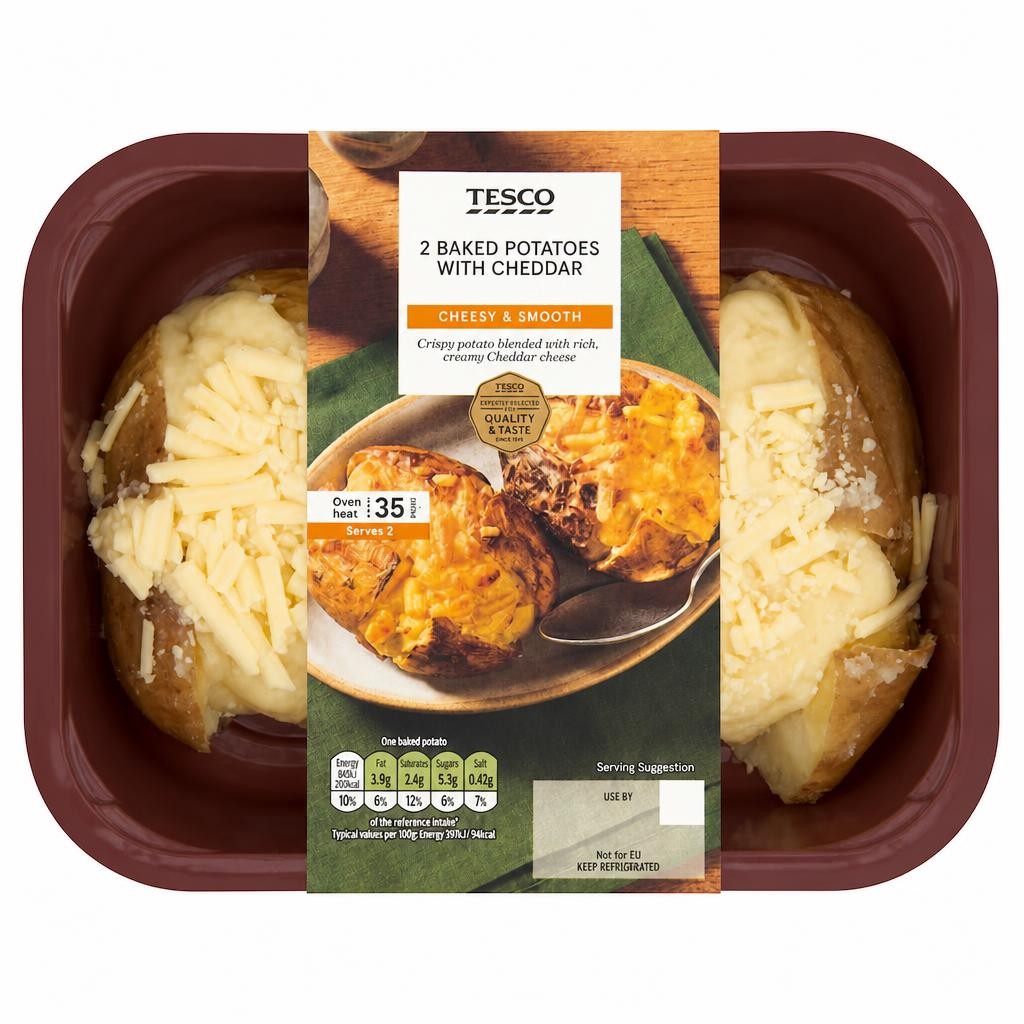 Tesco 2 Baked Potatoes With Cheddar 450G