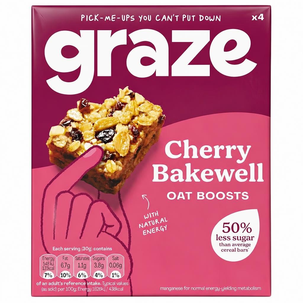 Graze Cherry Bakewell Oat Boosts Flapjack Snack 4x30G