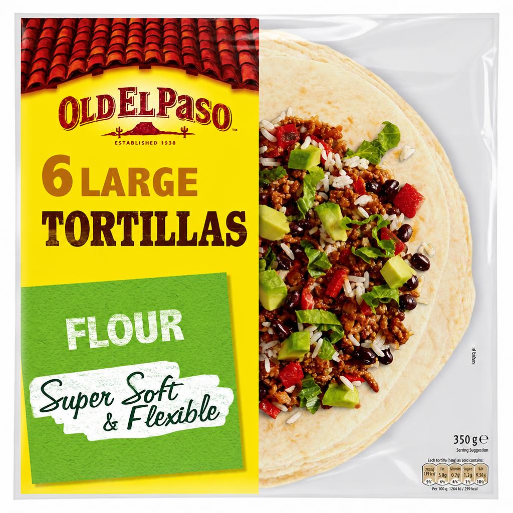 Old El Paso Large Super Soft Flour Tortillas Wraps 6 Pack 350G