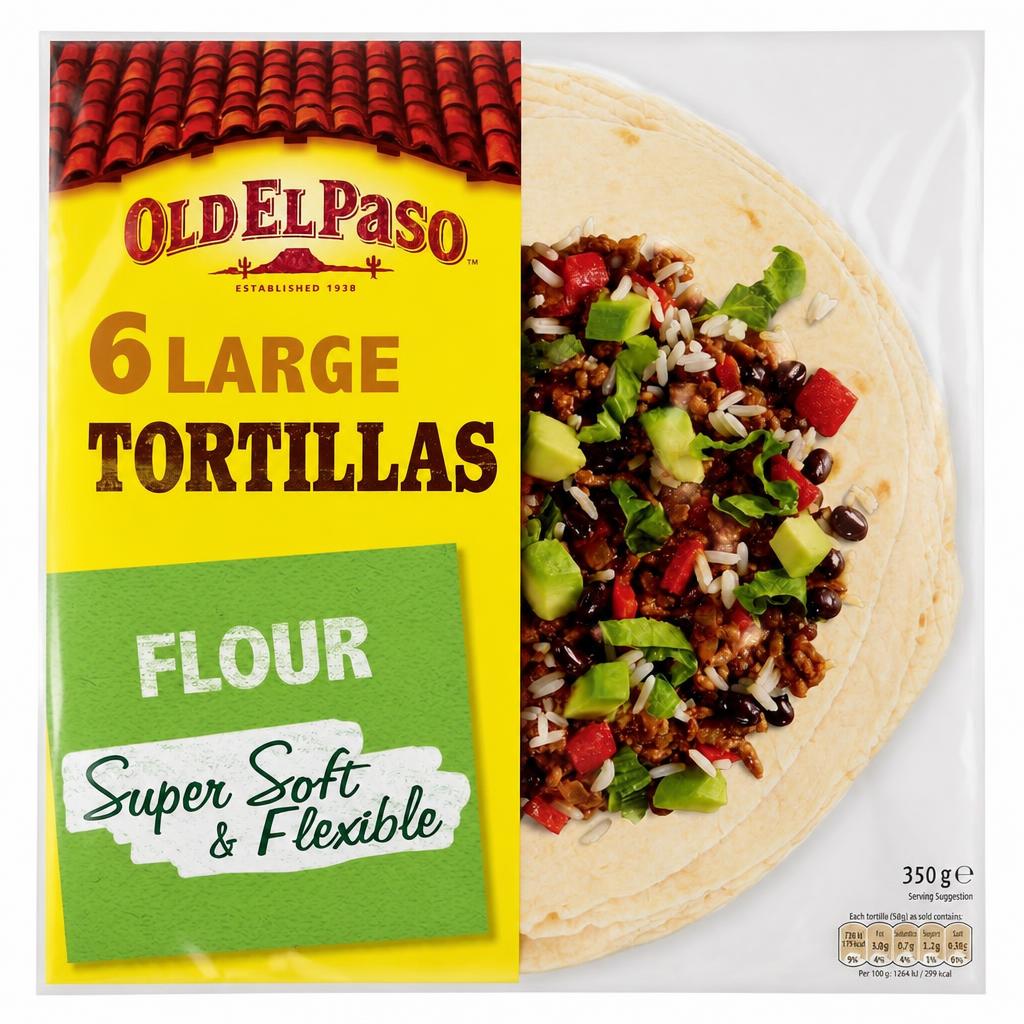 Old El Paso Large Super Soft Flour Tortillas Wraps 6 Pack 350G
