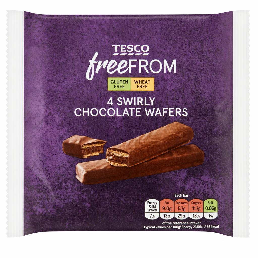 Tesco Free From Swirly Chocolate Wafers 4 Pack 27g