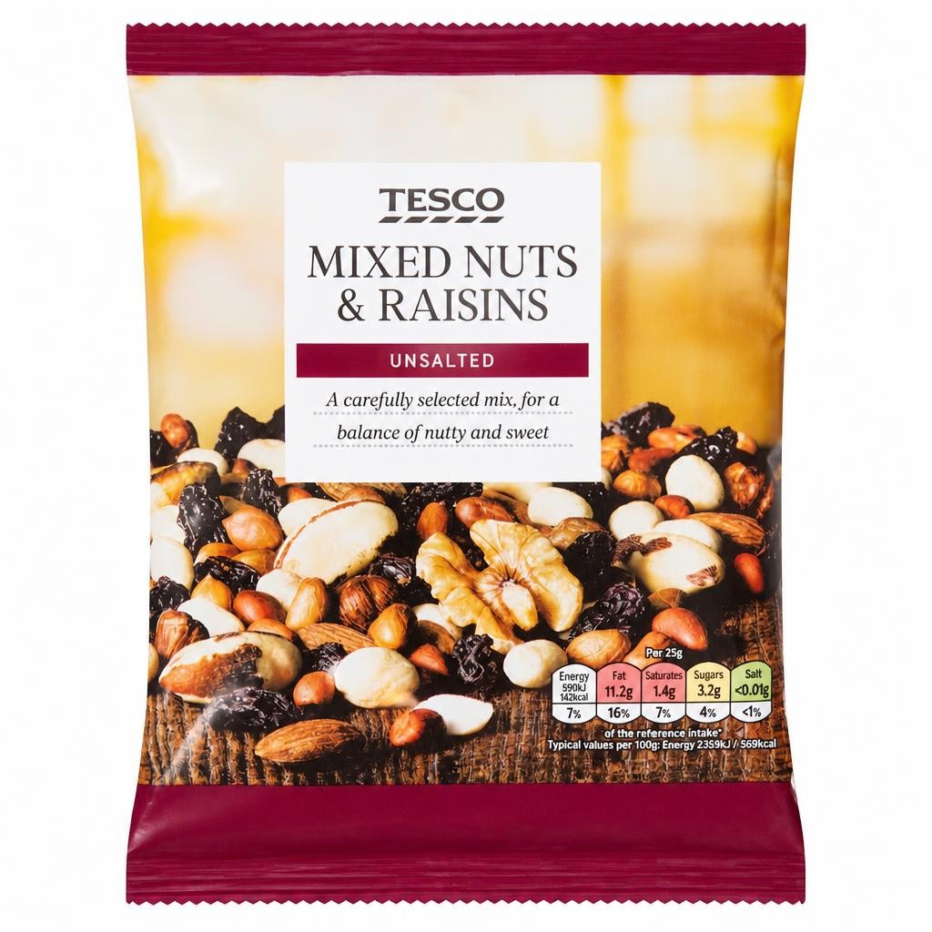 Tesco Unsalted Mixed Nuts & Raisins 250G