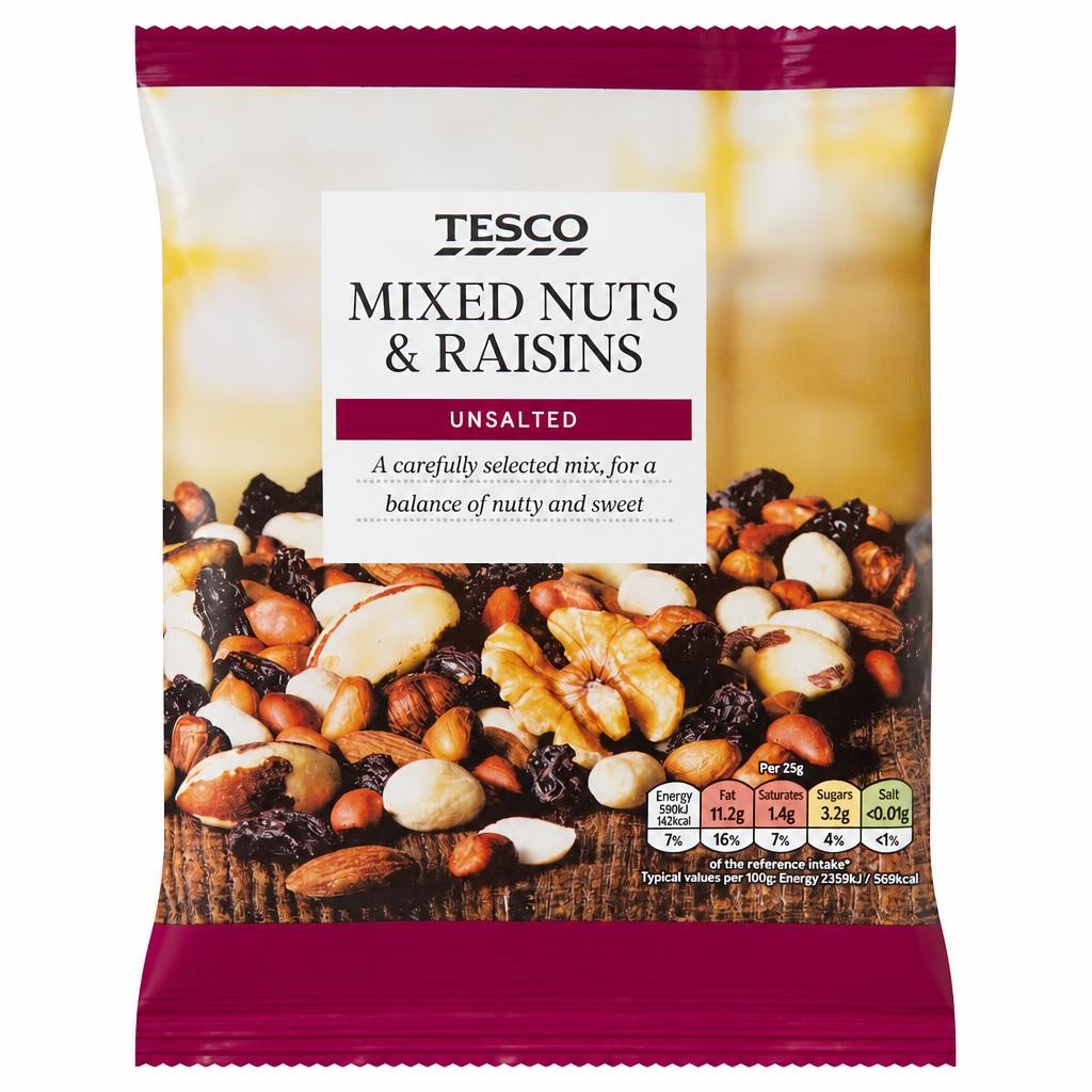 Tesco Unsalted Mixed Nuts & Raisins 250G