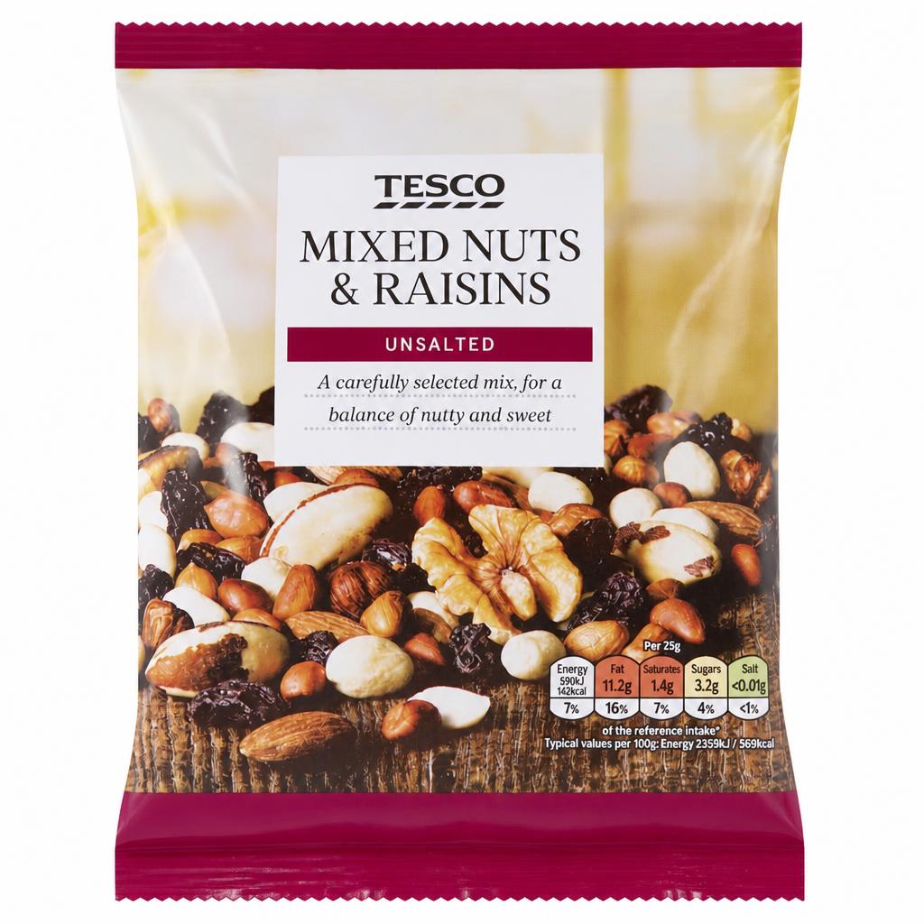 Tesco Unsalted Mixed Nuts & Raisins 250G