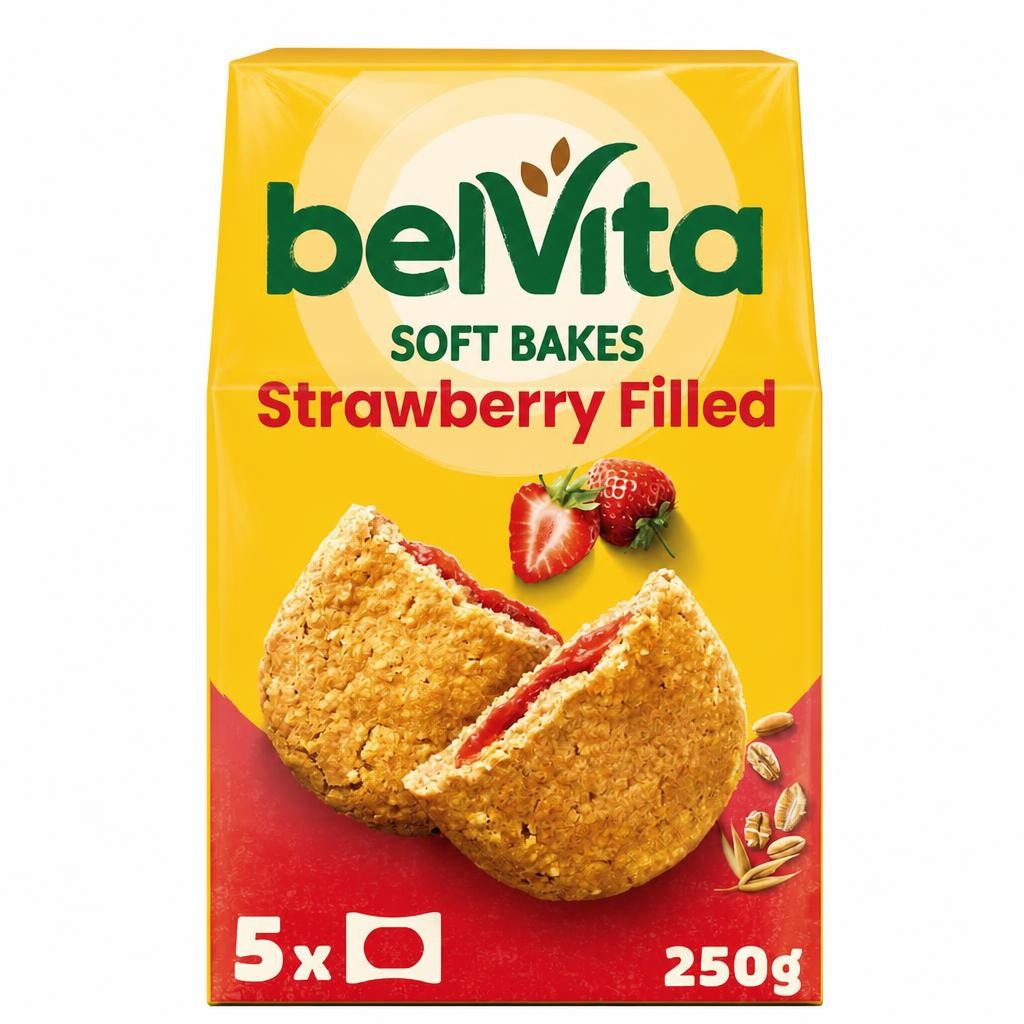 Belvita Breakfast Soft Bakes Strawberry Filled Cereal Snack Bars Pack 5 x 50g