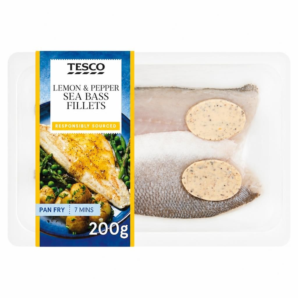 Tesco 2 Lemon & Pepper Sea Bass Fillets 200G