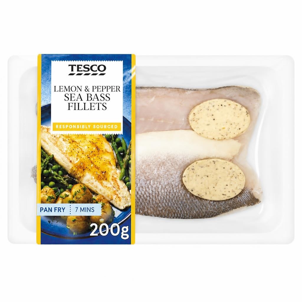 Tesco 2 Lemon & Pepper Sea Bass Fillets 200G