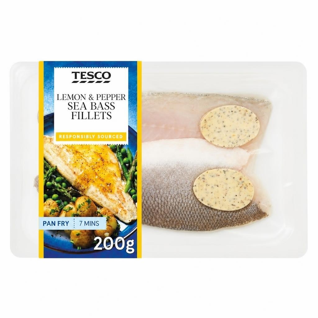 Tesco 2 Lemon & Pepper Sea Bass Fillets 200G