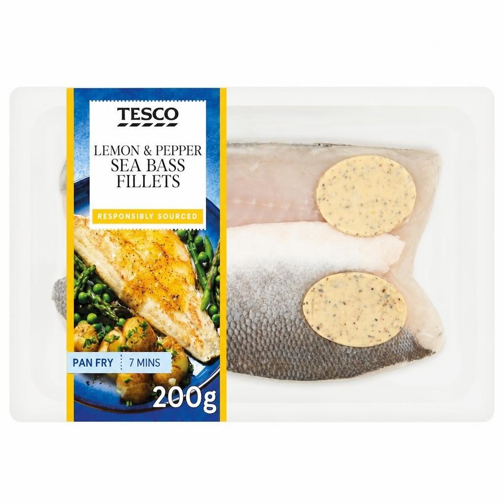 Tesco 2 Lemon & Pepper Sea Bass Fillets 200G