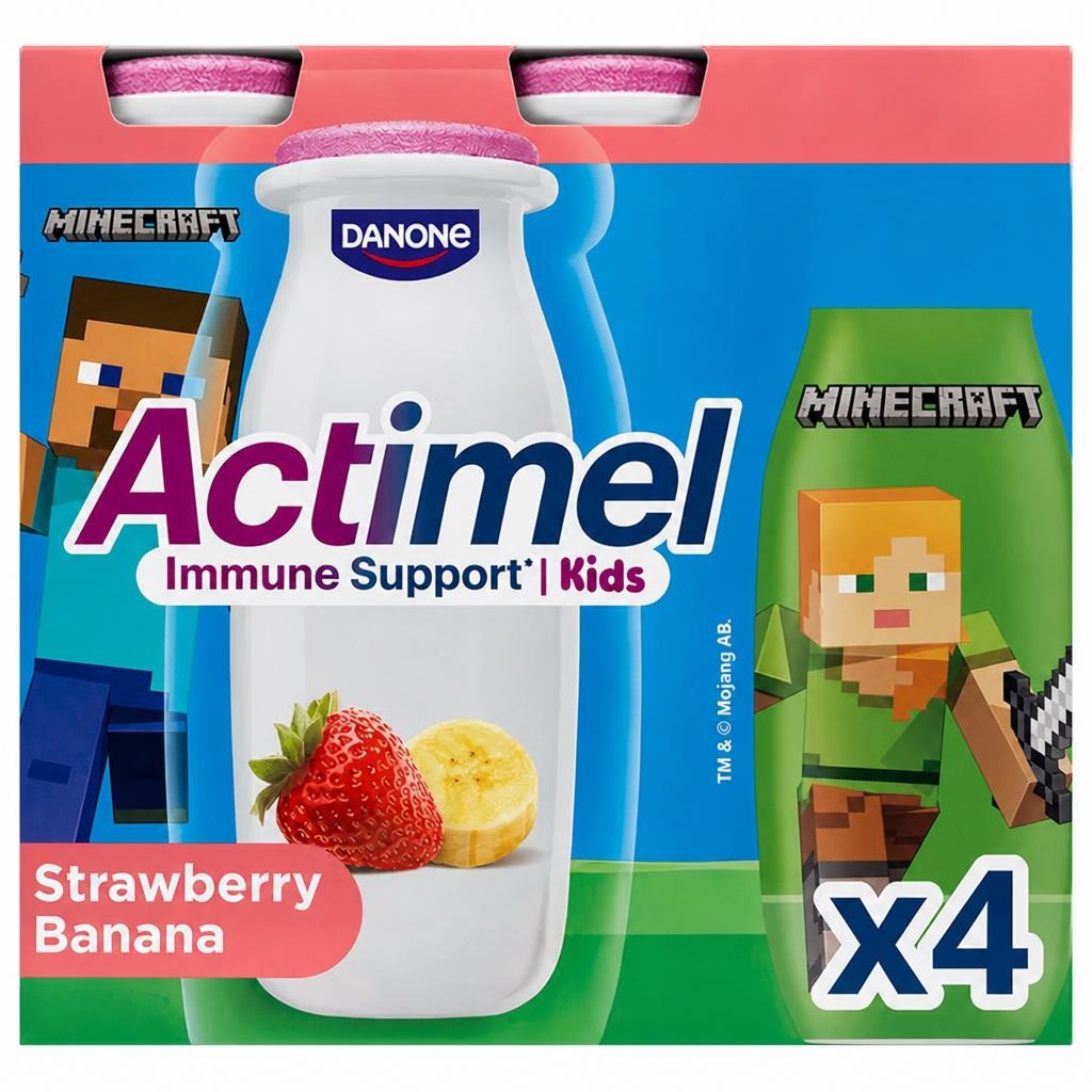 Actimel Kids Strawberry & Banana Lunchbox Yoghurt Drink Multipack 4x100g