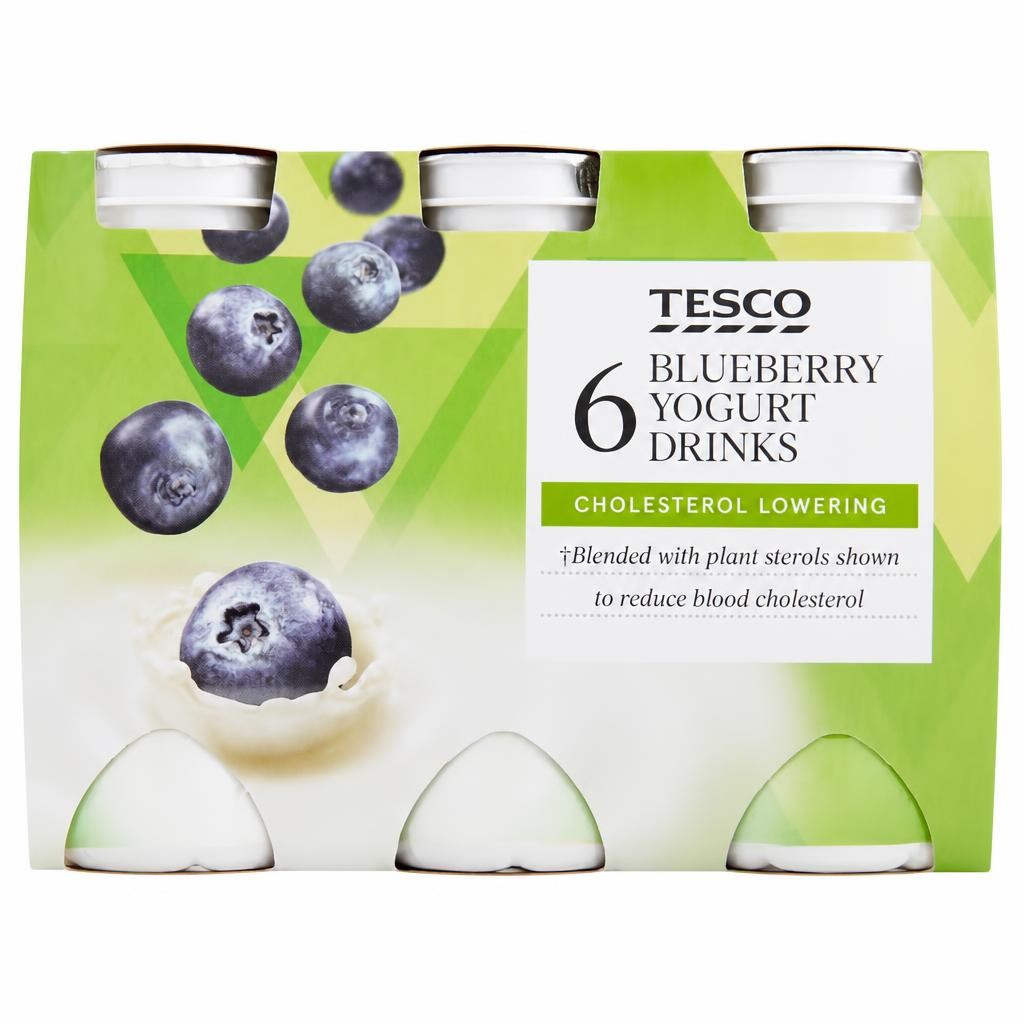 Tesco Cholesterol Reducing Blueberry Yogurt Drink 6 X100g