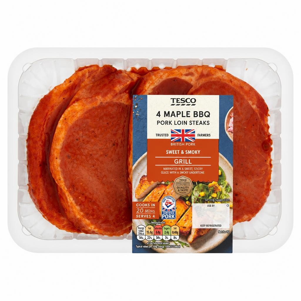 Tesco Maple Bbq Pork Loin Steaks 600G