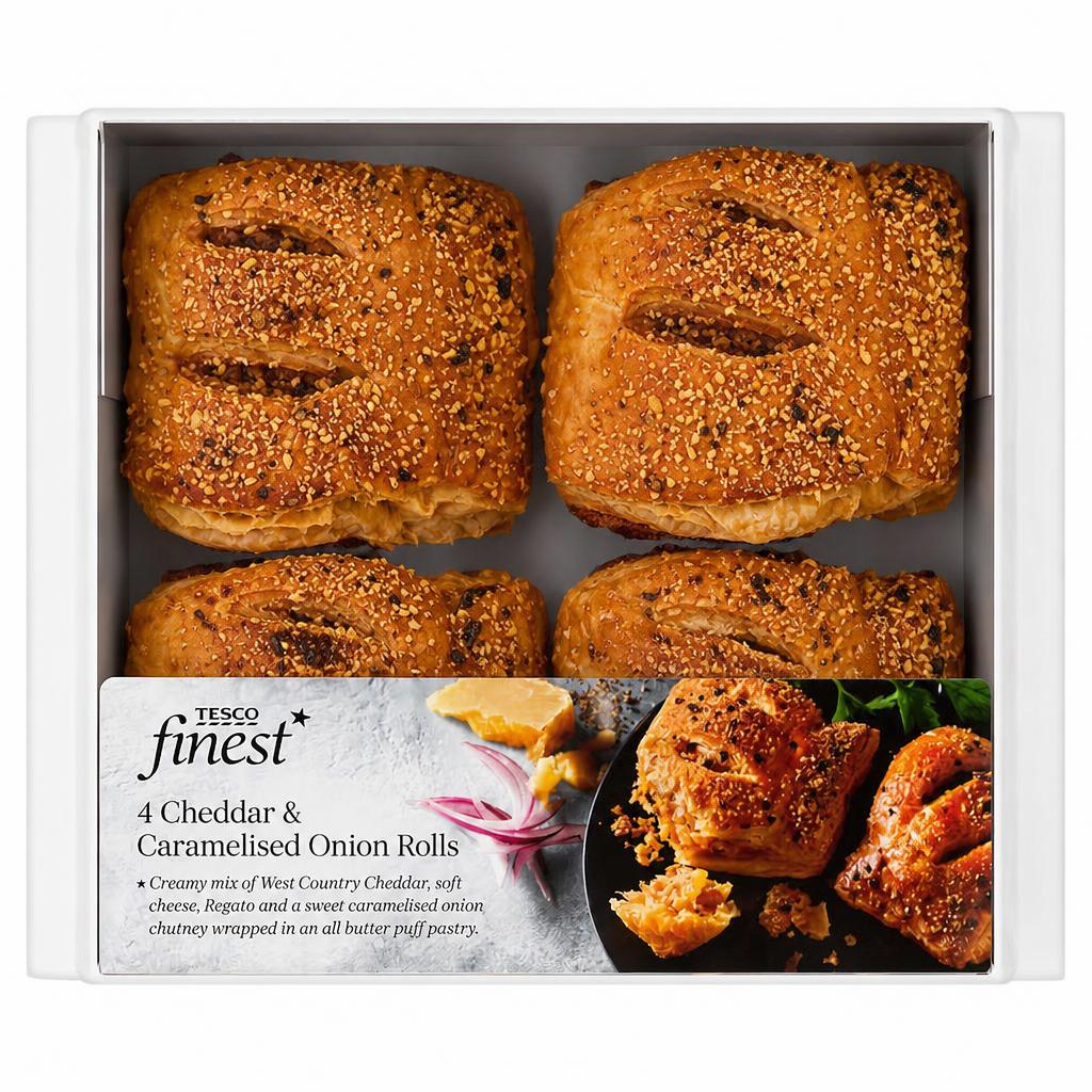 Tesco Finest 4 Vintage Cheddar & Caramelised Onion Rolls 188G