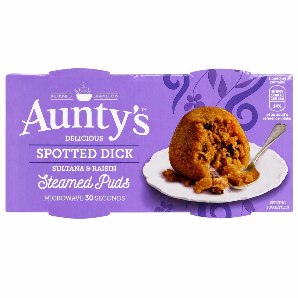 Auntys Spotted Dick Steamed Puddings 2 Pack 190G