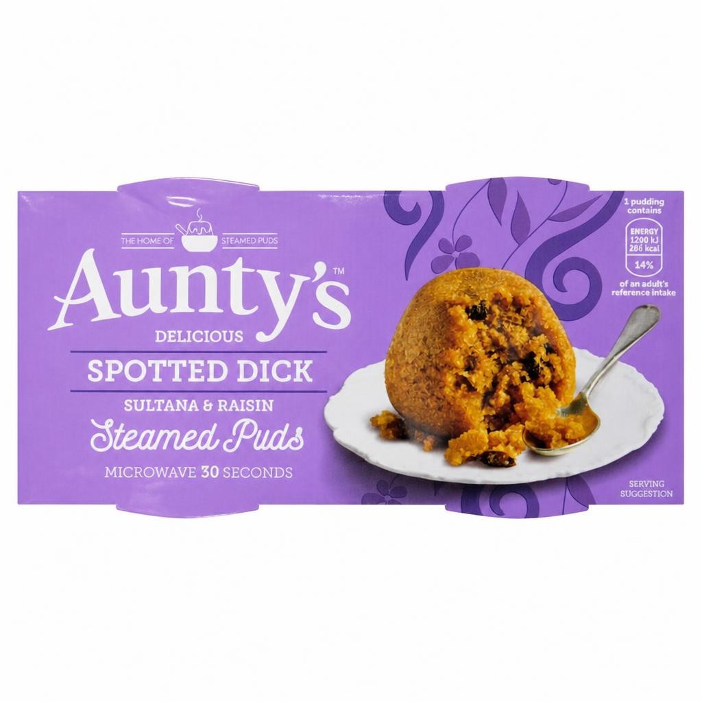 Auntys Spotted Dick Steamed Puddings 2 Pack 190G