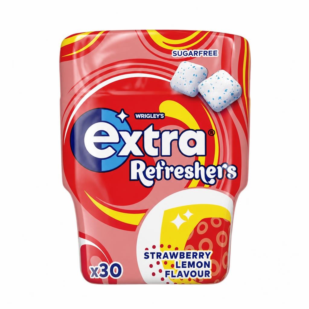 Extra Refreshers Strawberry Lemon Sugar Free Chewing Gum Bottle 30 Pieces 67G