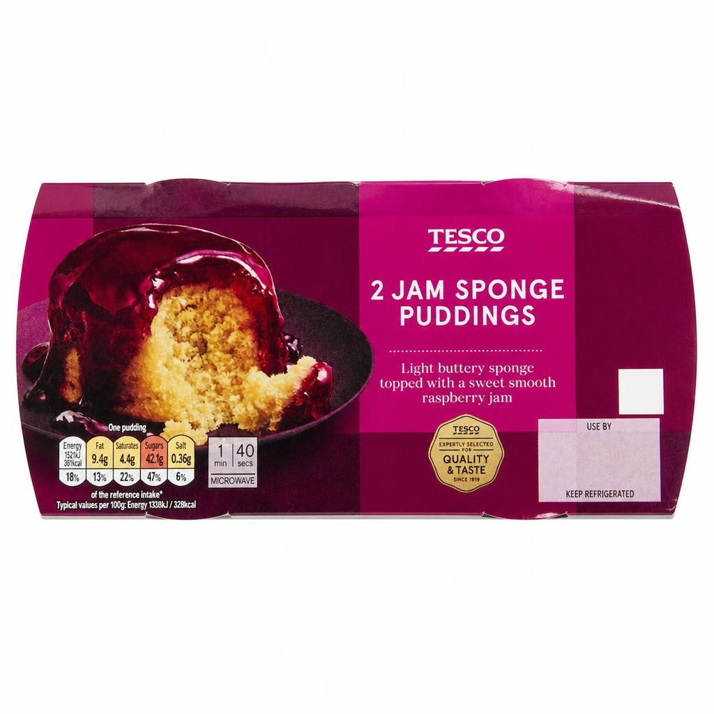 Tesco Raspberry Jam Sponge Puddings 2 Pack 220g