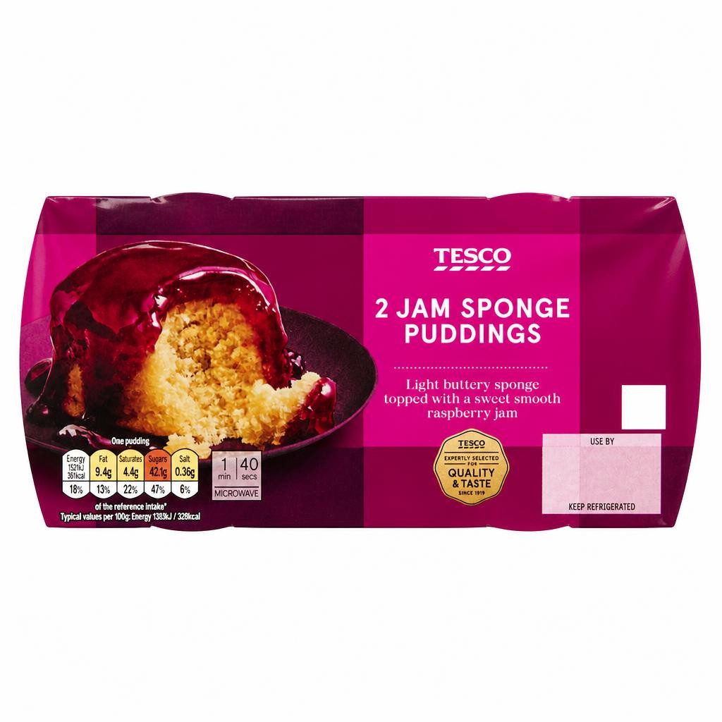 Tesco Raspberry Jam Sponge Puddings 2 Pack 220g