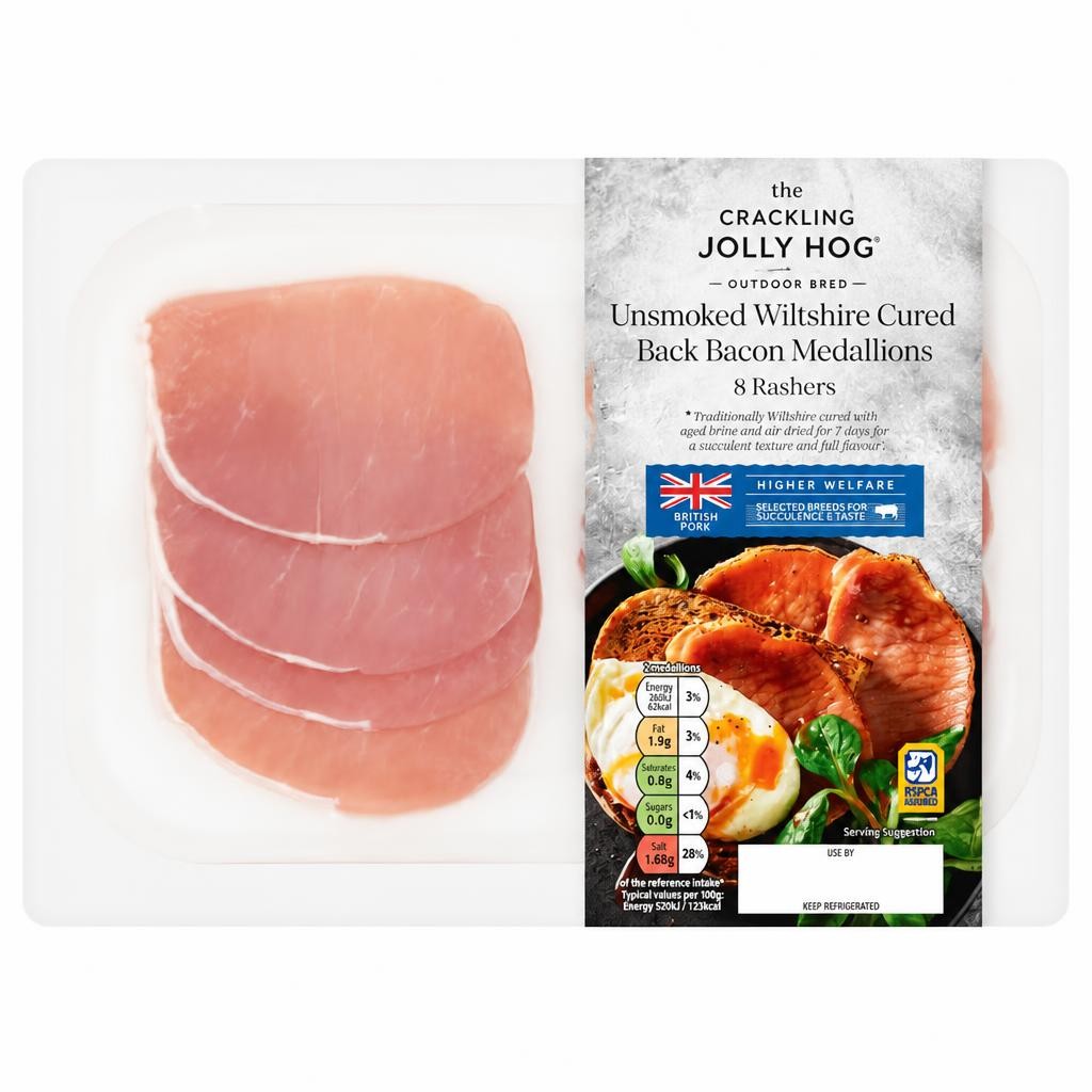 Tesco Finest 8 Unsmoked Bacon Medallions 200G