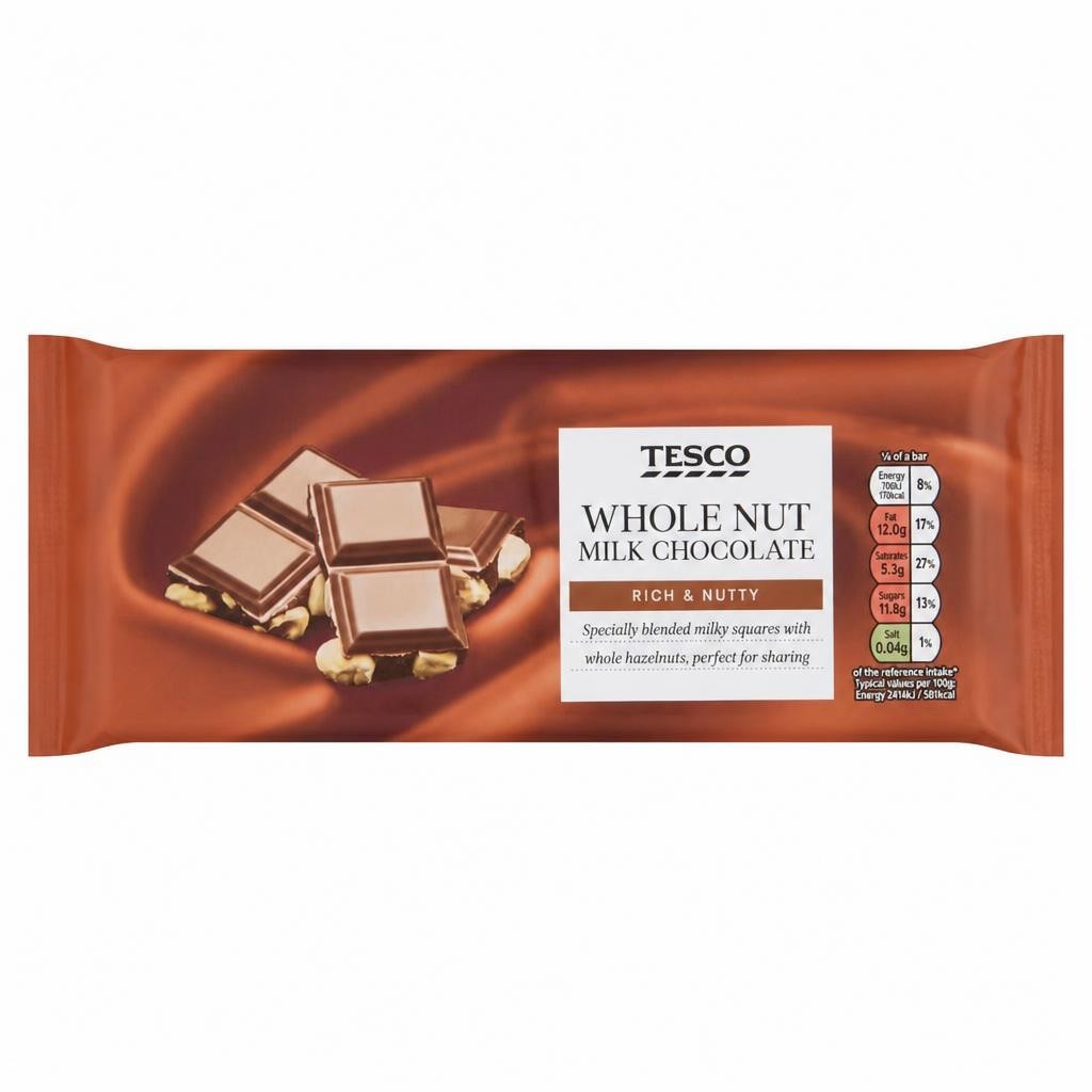 Tesco Whole Nut Milk Chocolate 200g