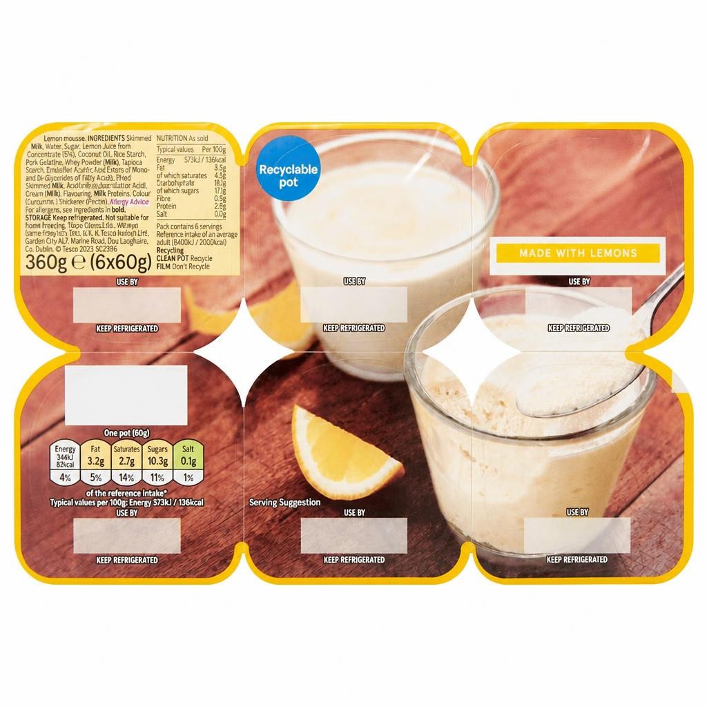 Tesco Lemon Mousse 6 X60g