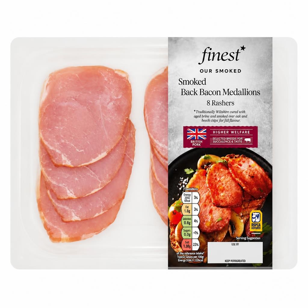 Tesco Finest 8 Smoked Bacon Medallions 200G