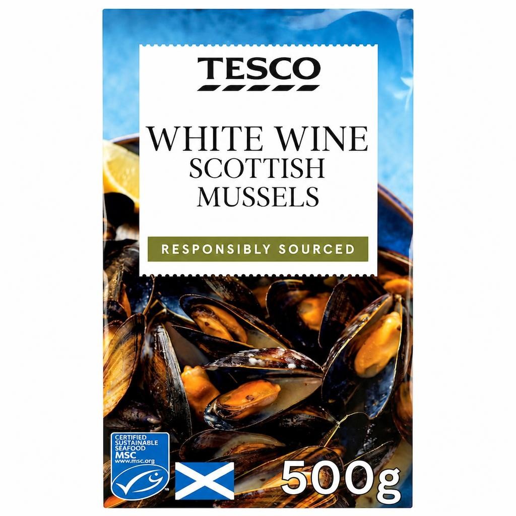 Tesco White Wine Scottish Mussels 500G