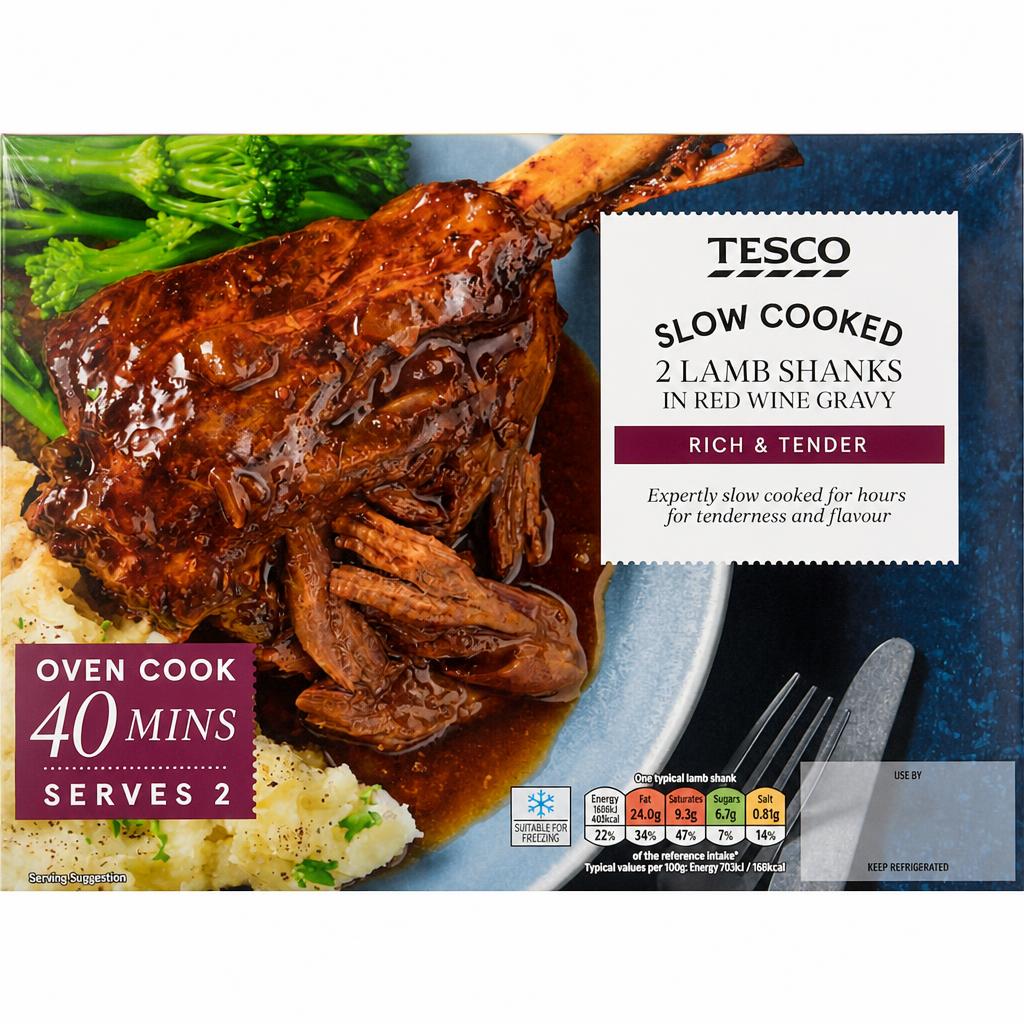 Tesco 2X Lamb Shanks In Red Wine Gravy 780G