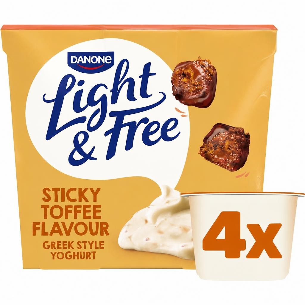 Light & Free Sticky Toffee Greek Style Fat Free Yoghurt 4x115g