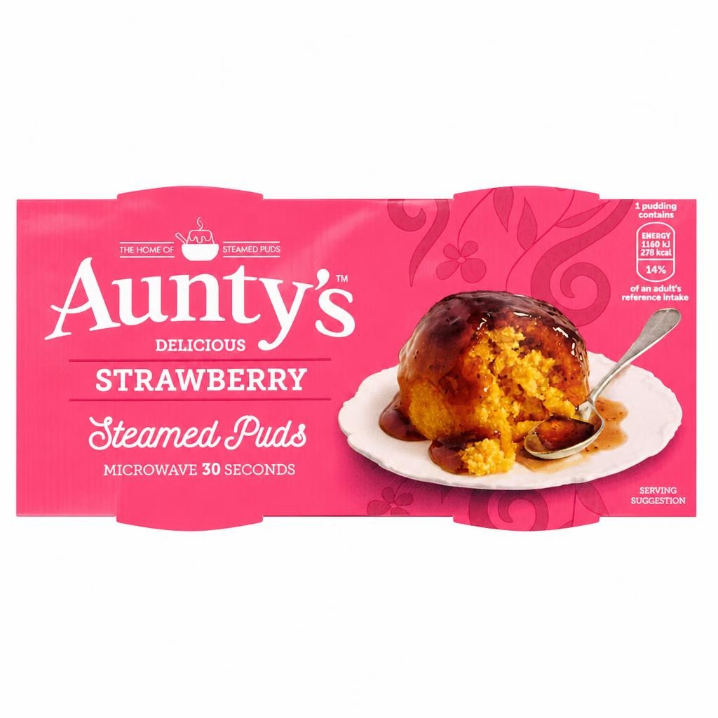 Auntys Strawberry Steamed Puddings 2X95g