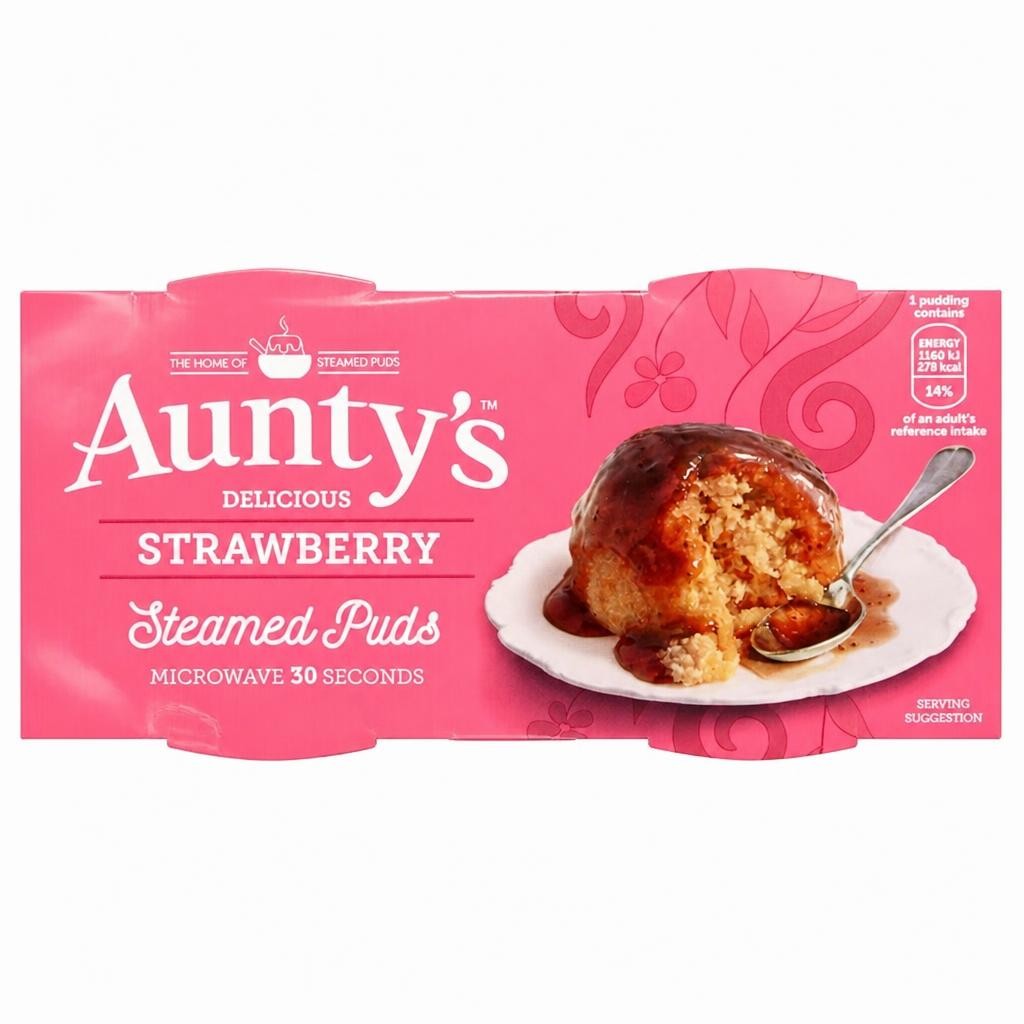 Auntys Strawberry Steamed Puddings 2X95g