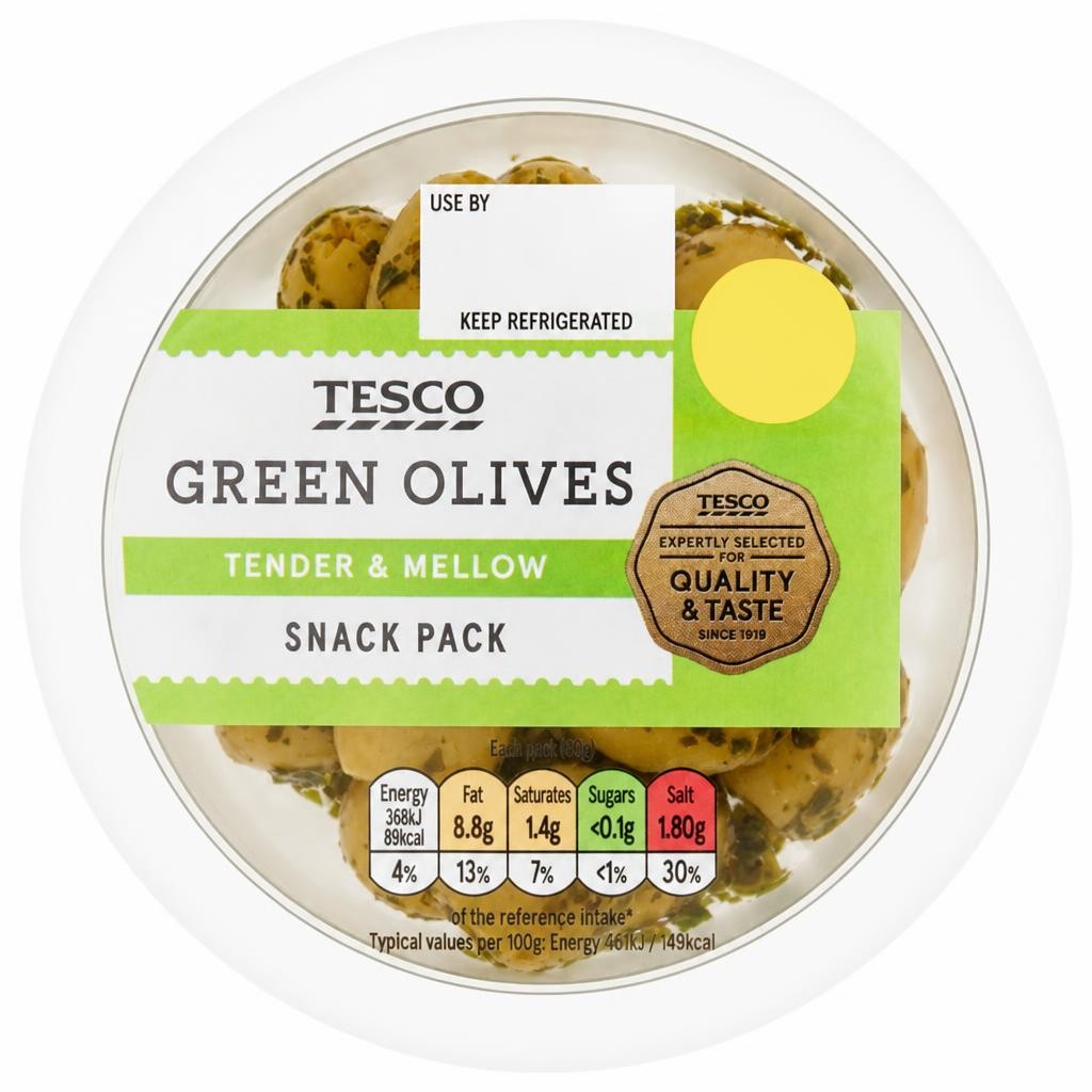 Tesco Green Olives With Herbs 60G
