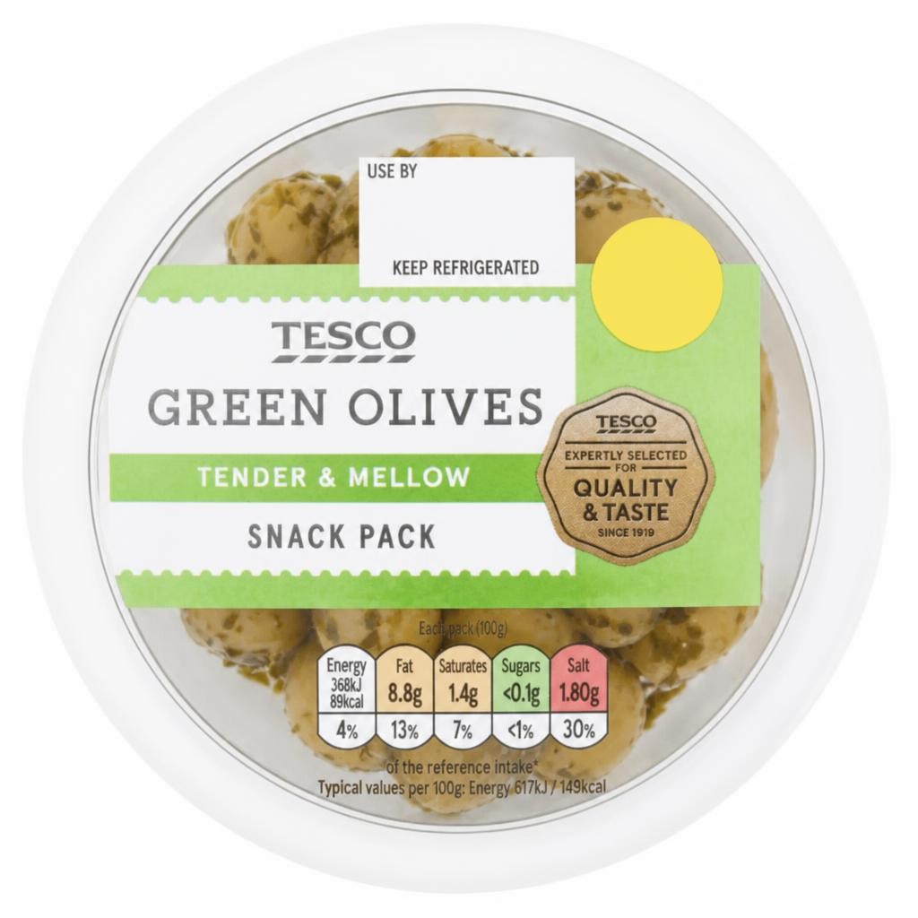 Tesco Green Olives With Herbs 60G
