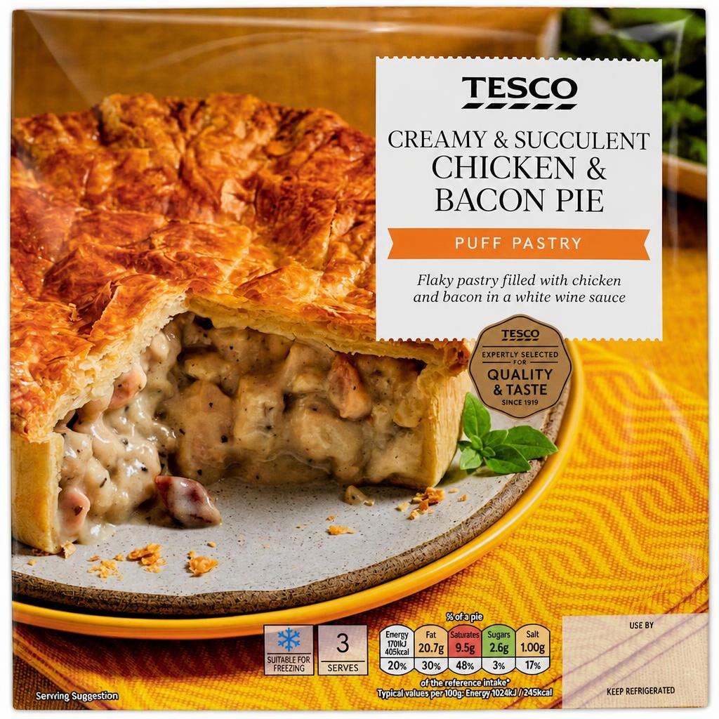 Tesco Puff Pastry Chicken & Bacon Pie 500g