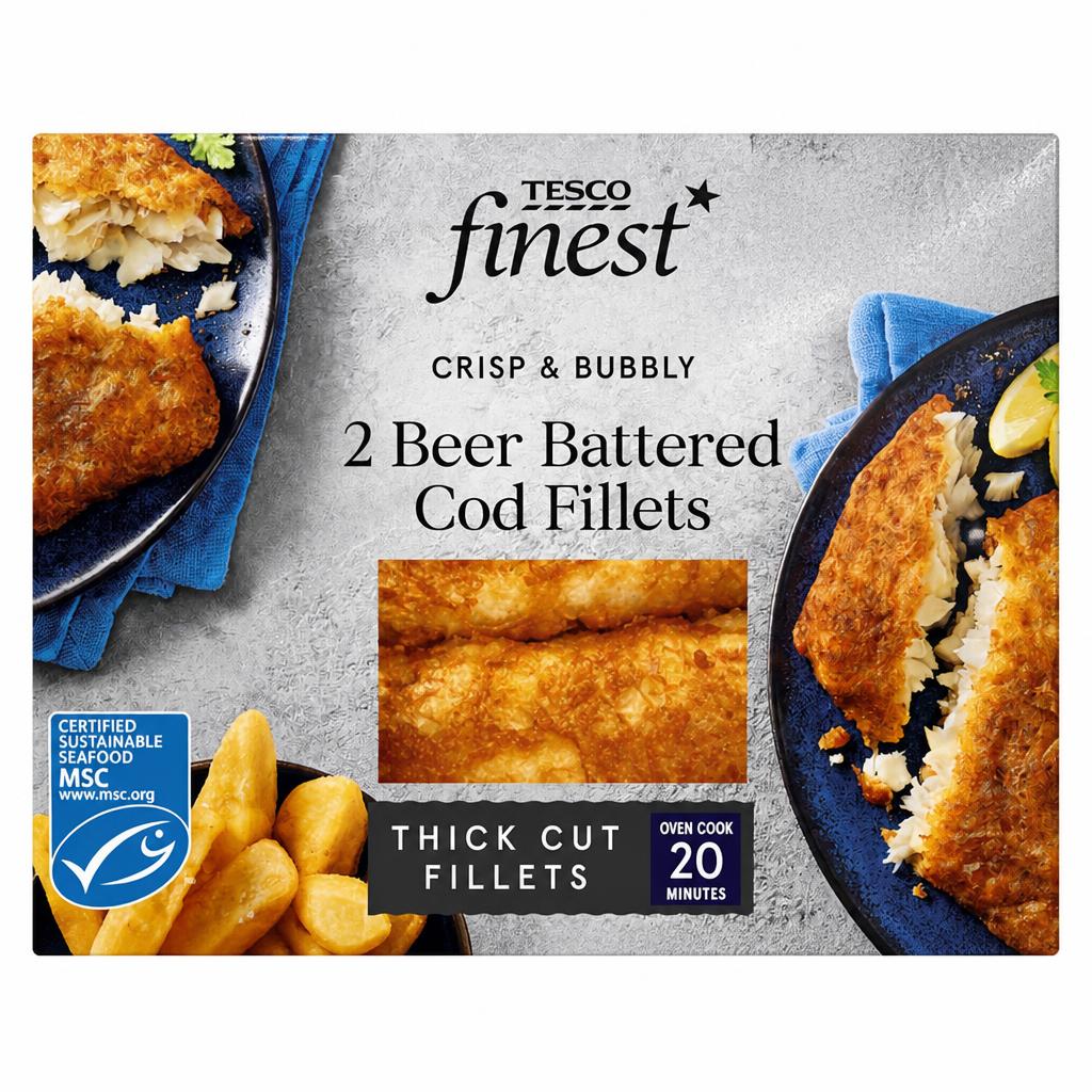Tesco Finest 2 Beer Battered Cod Fillets 380G