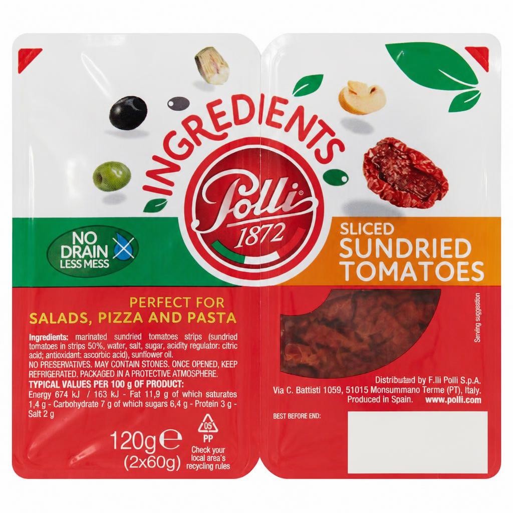 Polli Ingredient Sliced Sundried Tomatoes 120G