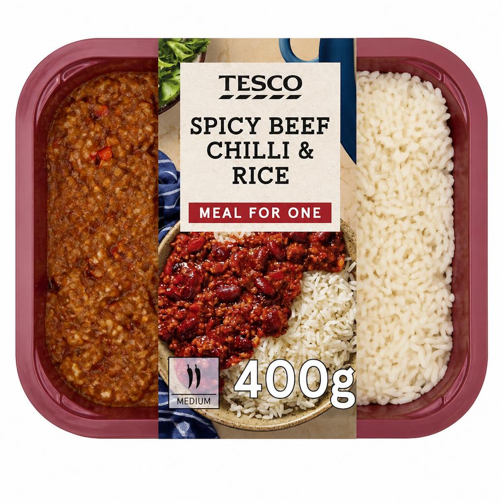 Tesco Spicy Beef Chilli & Rice 400G
