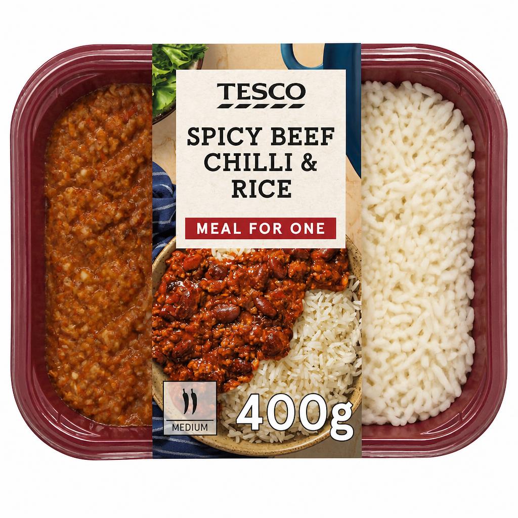 Tesco Spicy Beef Chilli & Rice 400G