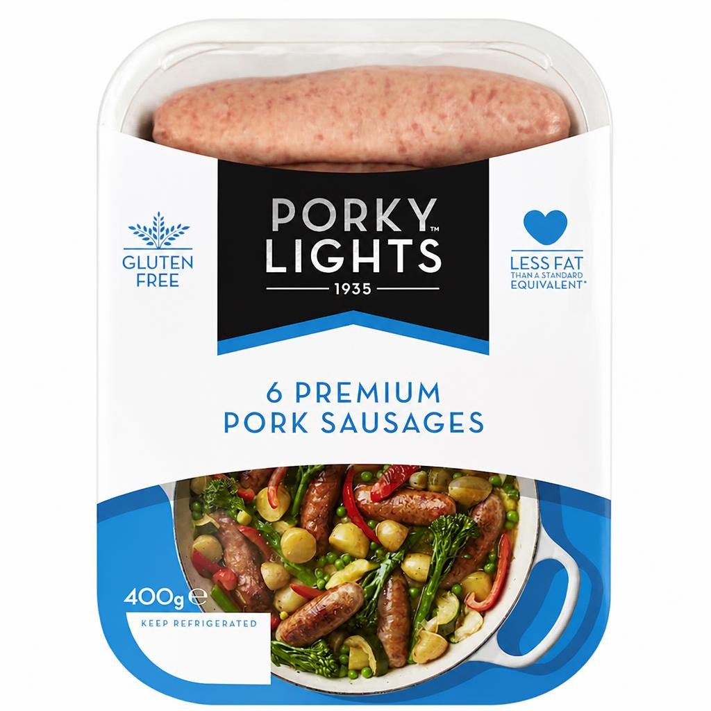 Porky Lights 6 Premium British Low Fat Pork Sausages 400G