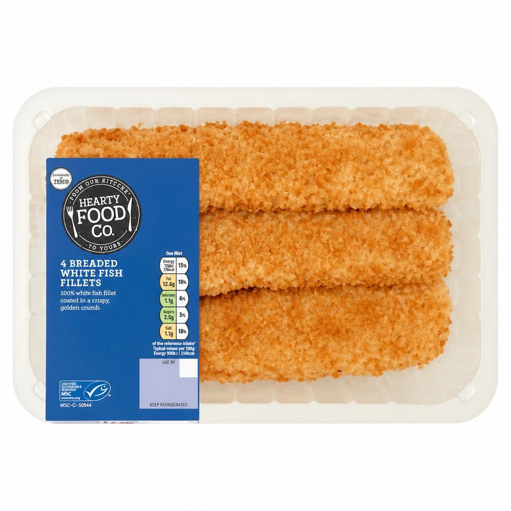 Hearty Food Co. 4 Breaded Fish Fillets 600G