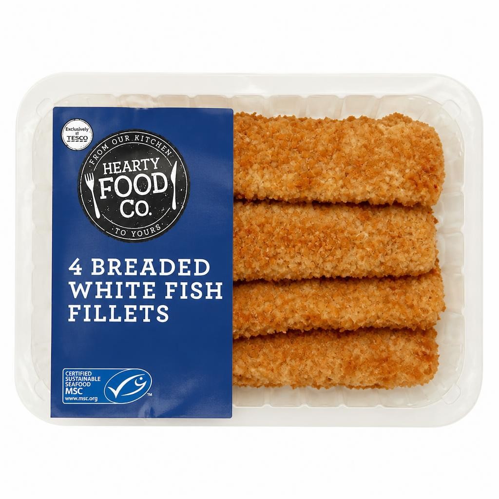 Hearty Food Co. 4 Breaded Fish Fillets 600G