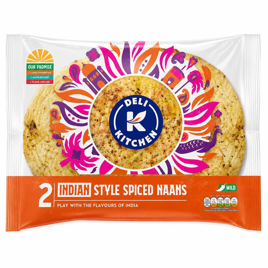 Deli Kitchen 2 Flame Baked Indian Naan Breads 400g
