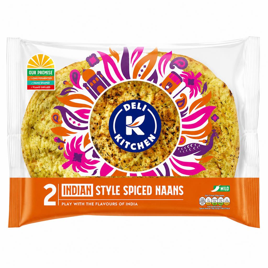 Deli Kitchen 2 Flame Baked Indian Naan Breads 400g