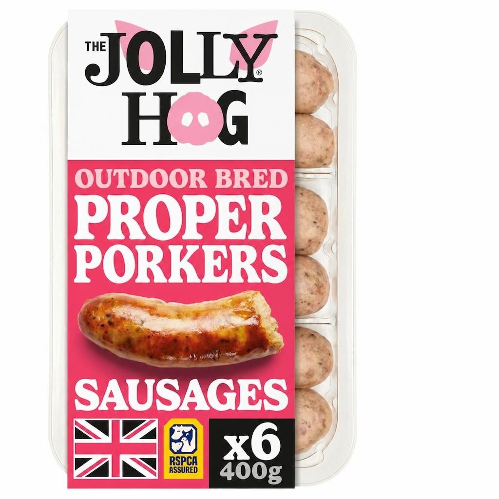 The Jolly Hog 6 Proper Porker Sausages with Rubbed Sage 400g | British & Outdoor Bred