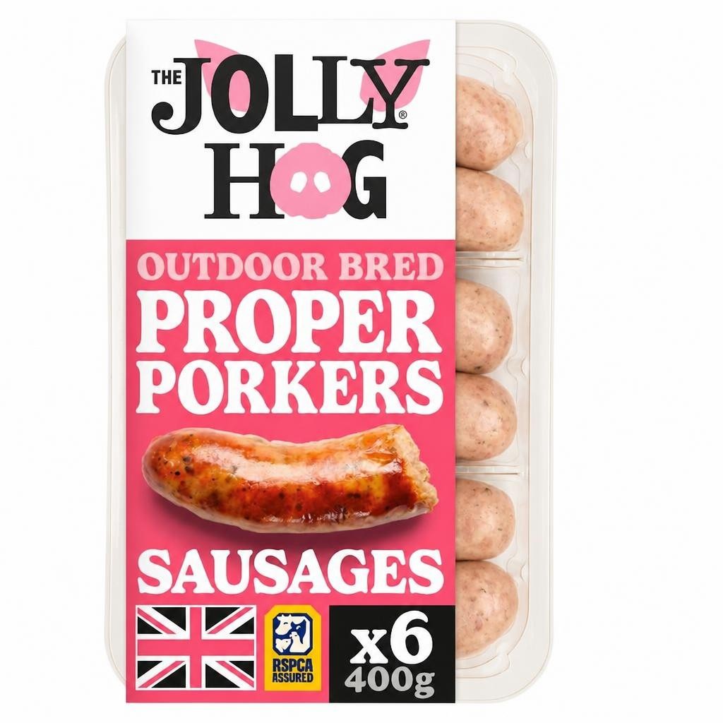 The Jolly Hog 6 Proper Porker Sausages with Rubbed Sage 400g | British & Outdoor Bred