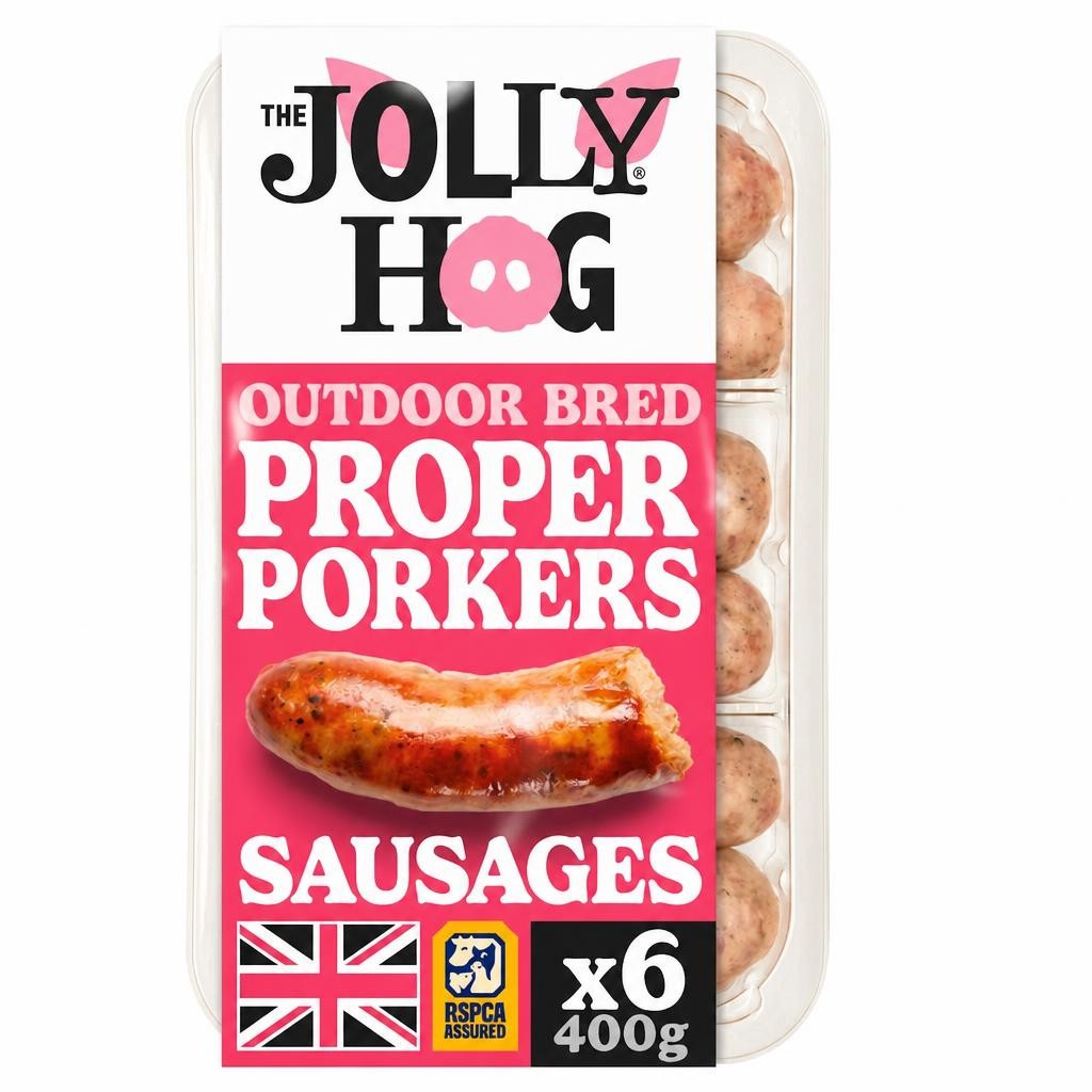 The Jolly Hog 6 Proper Porker Sausages with Rubbed Sage 400g | British & Outdoor Bred