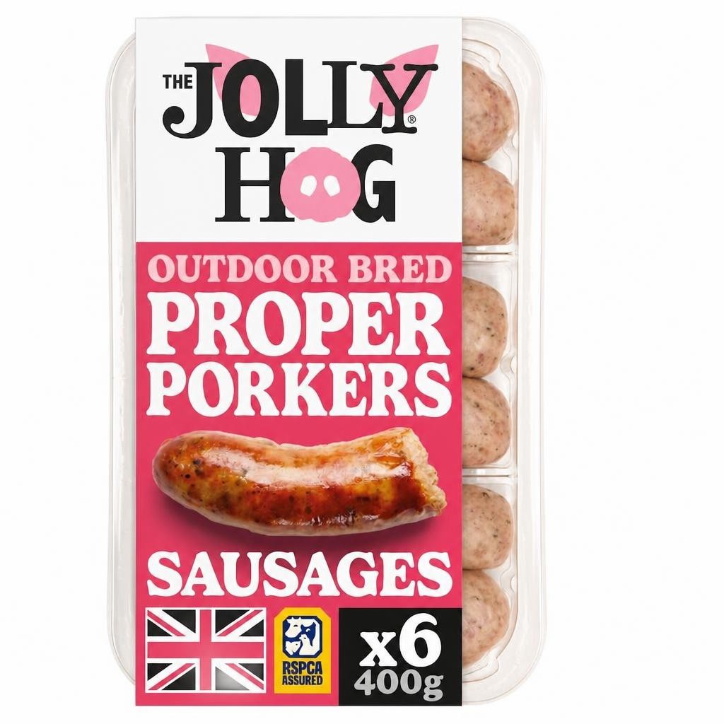 The Jolly Hog 6 Proper Porker Sausages with Rubbed Sage 400g | British & Outdoor Bred